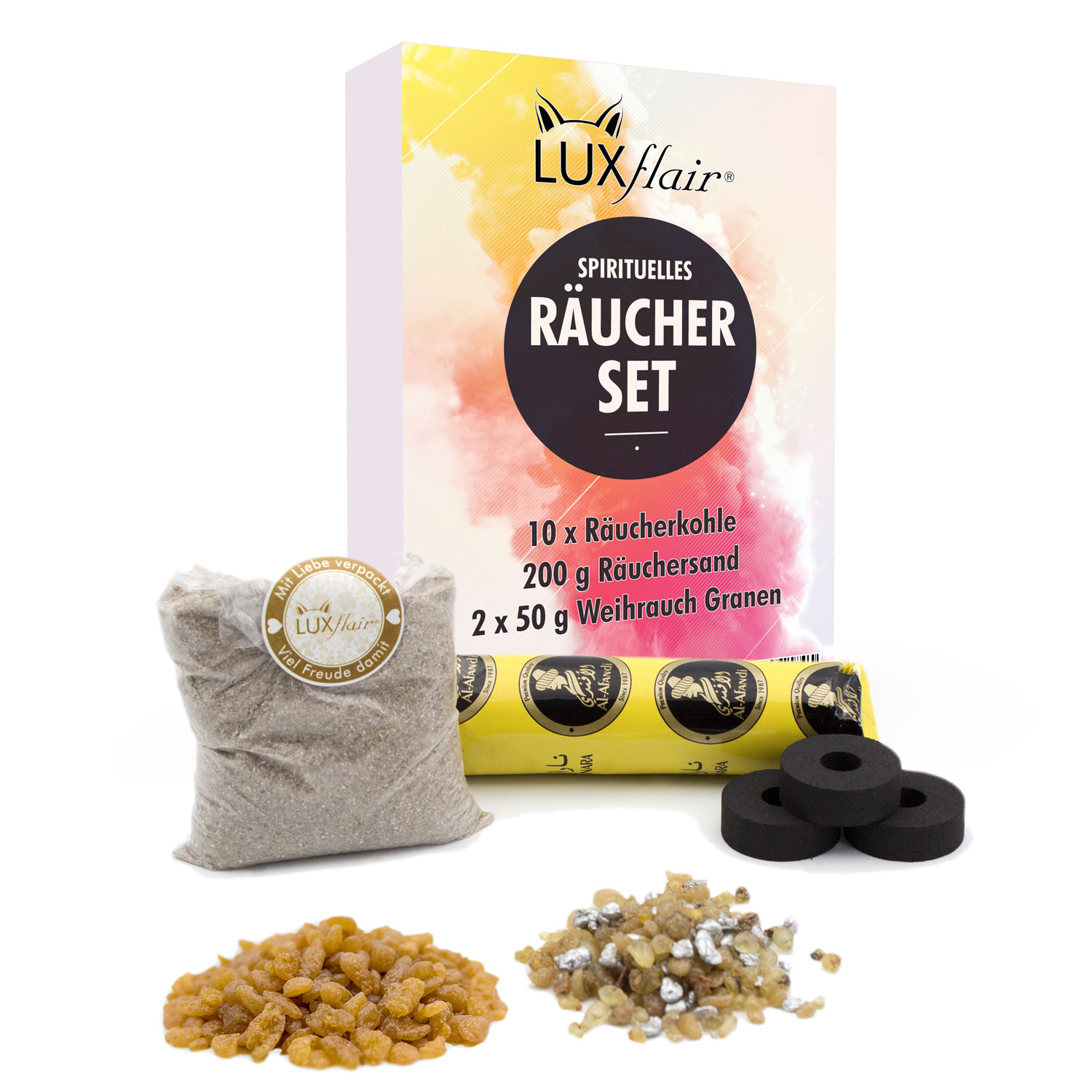 Premium Räucher-Set / Starterset inkl. Räucherkohle, Räuchersand & Räuchermischungen (LX2286) Premium Räucher-Set / Starterset inkl. Räucherkohle, Räuchersand & Räuchermischungen (LX2286)