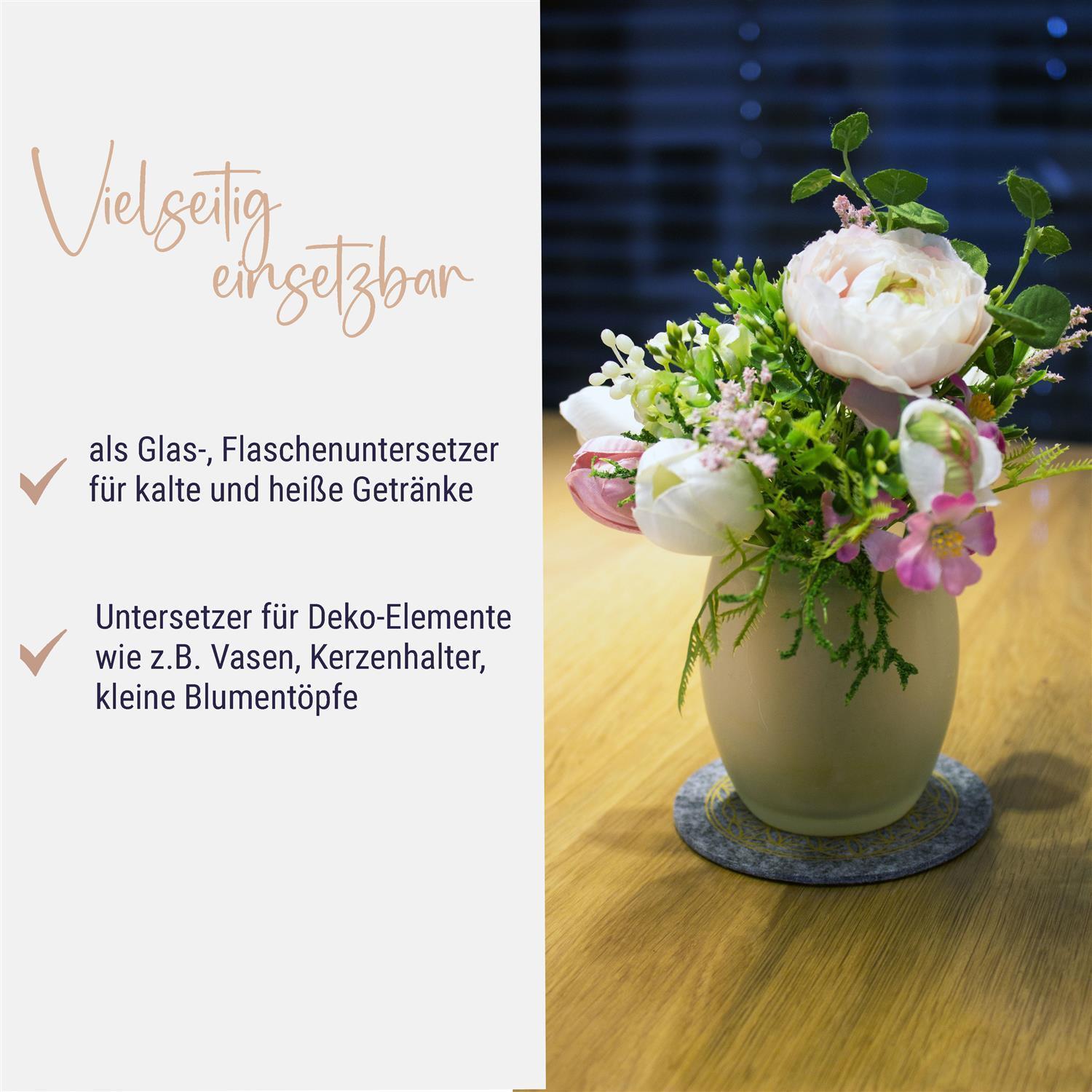 2er Set Blume des Lebens Glasuntersetzer - graumeliert (LX2092-LB)