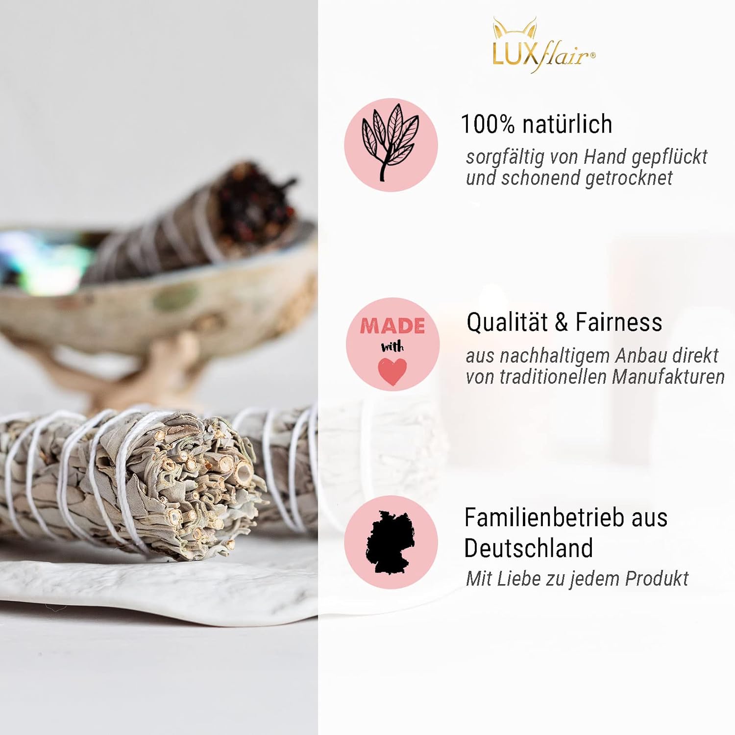 Weißer Salbei 40g Räucherbündel - Smudge Stick Blaue Klitorie