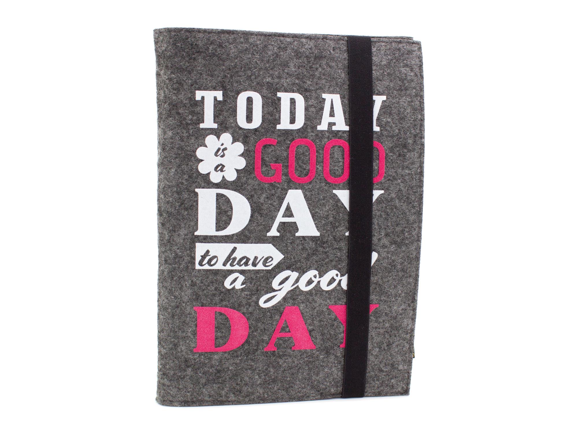 Filz Notizbuch dunkelgrau A5 mit Flock-Aufdruck "Good day" (LX2150)